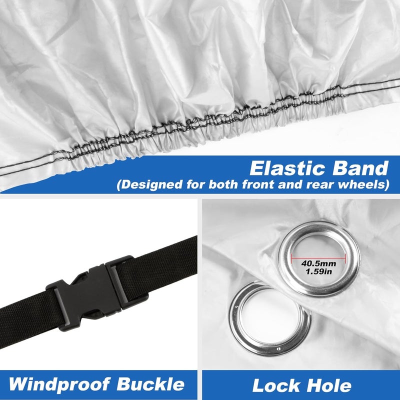 psler غطاء دراجة نارية مقاوم للماء في الهواء الطلق - غطاء دراجة نارية عالمي مقاوم للمطر والثلج مع ثقوب قفل وحقيبة تخزين للدراجات النارية الثقيلة، الموتوسيكلات، دراجات التراب، 96 × 49 × 41 بوصة، XXL - Image 4